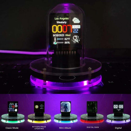 Vintage Nixie Tube Alarm Clock with RGB Lighting and Bitcoin Price Tracker - Très Elite