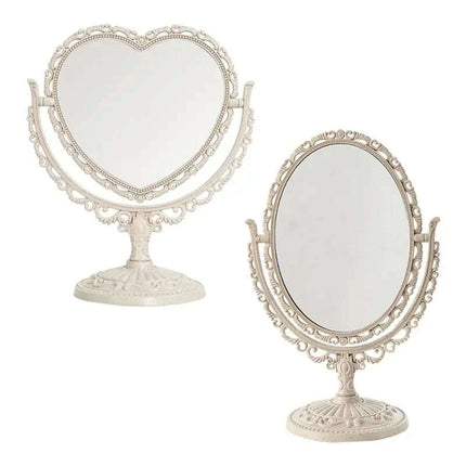 Vintage Nordic Heart-Shaped Acrylic Double-Sided Rotatable Makeup Mirror - Très Elite