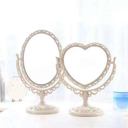 Vintage Nordic Heart-Shaped Acrylic Double-Sided Rotatable Makeup Mirror - Très Elite