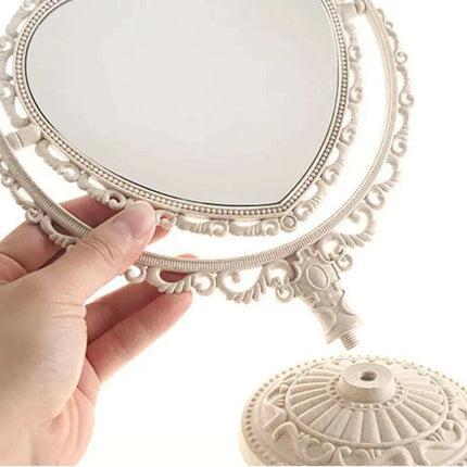Vintage Nordic Heart-Shaped Acrylic Double-Sided Rotatable Makeup Mirror - Très Elite