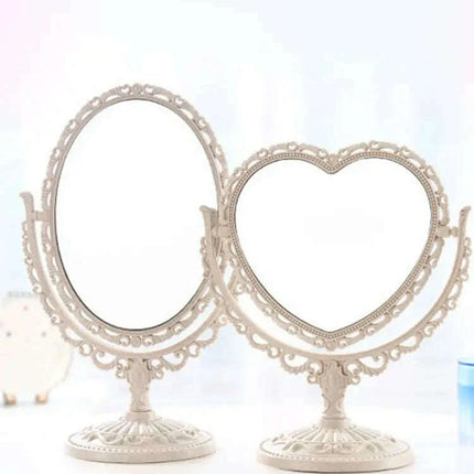 Vintage Nordic Heart-Shaped Acrylic Double-Sided Rotatable Makeup Mirror - Très Elite