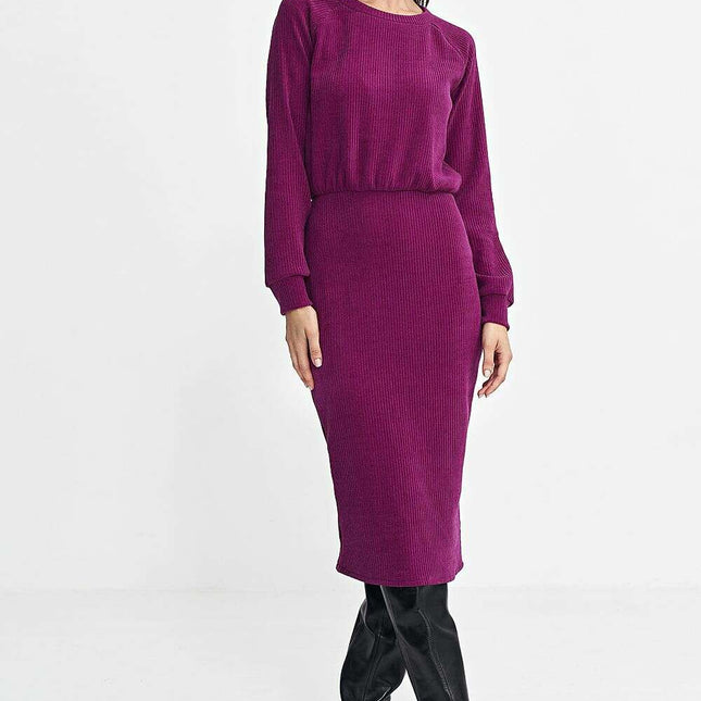 Violet Daydress 202469 Ribbed Knit With Ruffle Sleeves