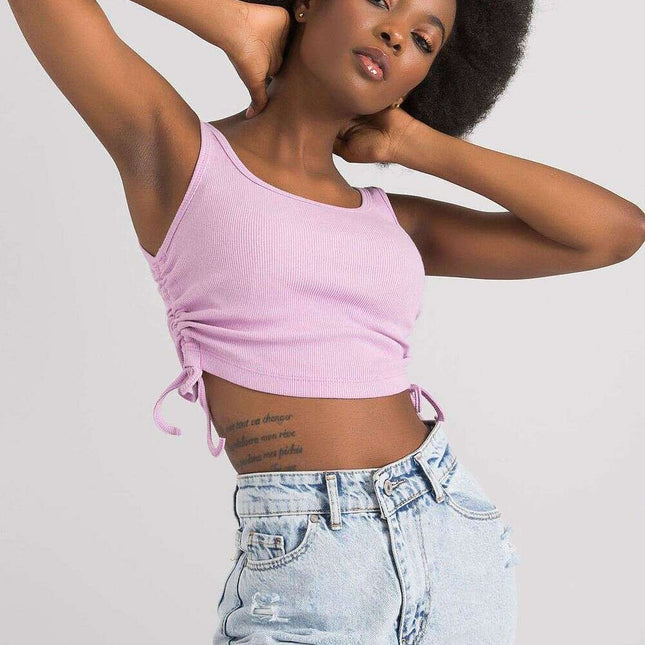 Violet Ribbed Crop Top With Straps Soft Cotton Blend