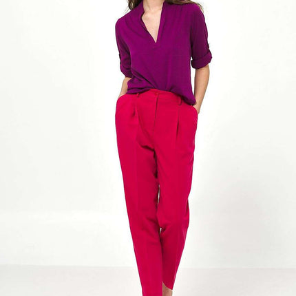 Violet Viscose Blouse With Ruched Neckline And Sleeves - Très Elite