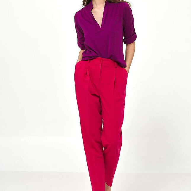 Violet Viscose Blouse With Ruched Neckline And Sleeves