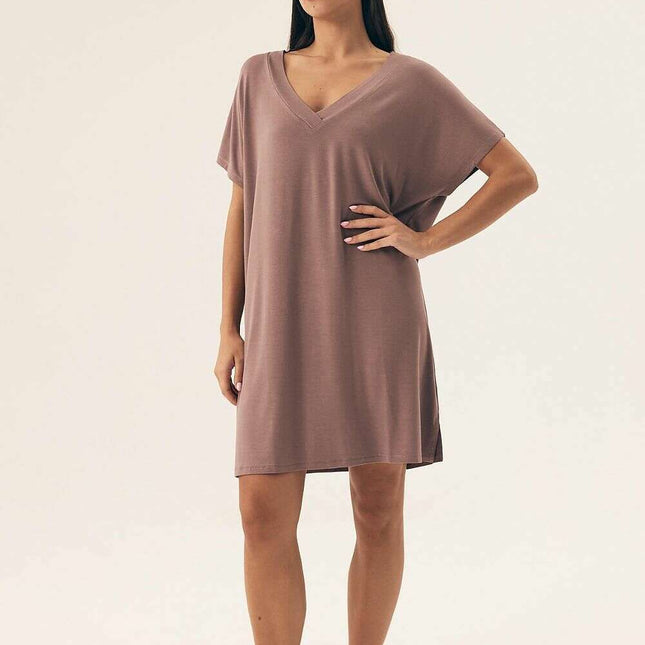 Viscose Nightshirt – Knee-Length, Loose Fit, Short Sleeve, Silky Comfort - Très Elite
