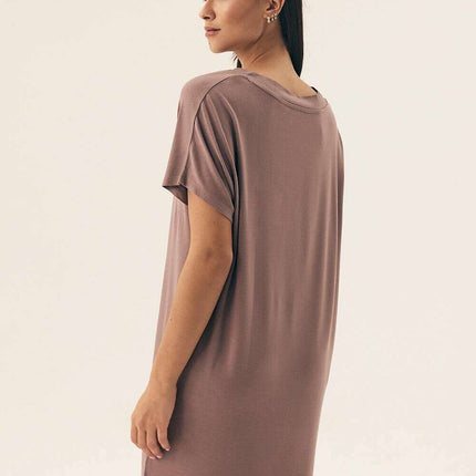 Viscose Nightshirt – Knee-Length, Loose Fit, Short Sleeve, Silky Comfort - Très Elite