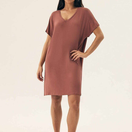 Viscose Nightshirt – Knee-Length, Loose Fit, Short Sleeve, Silky Comfort - Très Elite