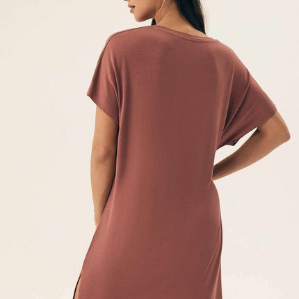 Viscose Nightshirt – Knee-Length, Loose Fit, Short Sleeve, Silky Comfort - Très Elite