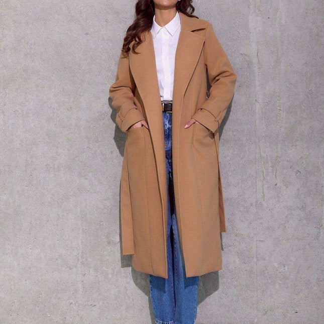 Vivienne Elegant Midi Coat with Stylish Waist Tie and Decorative Features