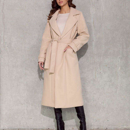 Vivienne Elegant Midi Coat with Stylish Waist Tie and Decorative Features