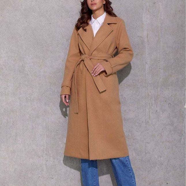 Vivienne Elegant Midi Coat with Stylish Waist Tie and Decorative Features