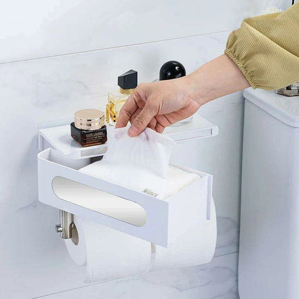Wall-Mounted Rotating Tissue Paper Holder with Built-in Storage Organizer..
