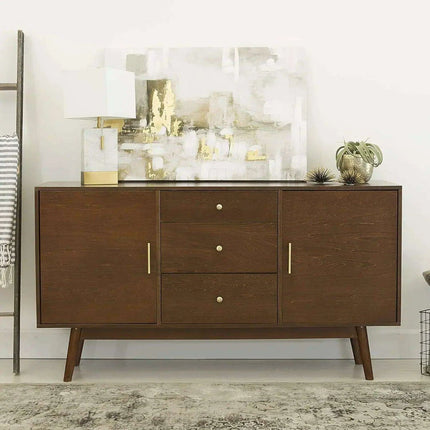 Walnut-Enhanced 60" Mid-Century Modern Entertainment Center with Storage Drawers and Cabinet - Très Elite