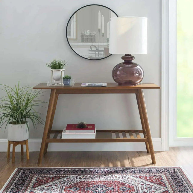 Walnut Mid-Century Modern Entryway Table with Storage and Display Shelf