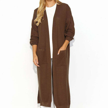 Warm Knit Cardigan with Front Pockets and Stylish Slits