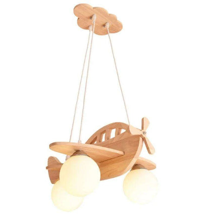 Whimsical Airplane LED Chandelier for Kids' Rooms - Playful Wooden Pendant Light..