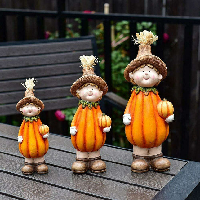 Whimsical Autumn Scarecrow Pumpkin Ceramic Figurine