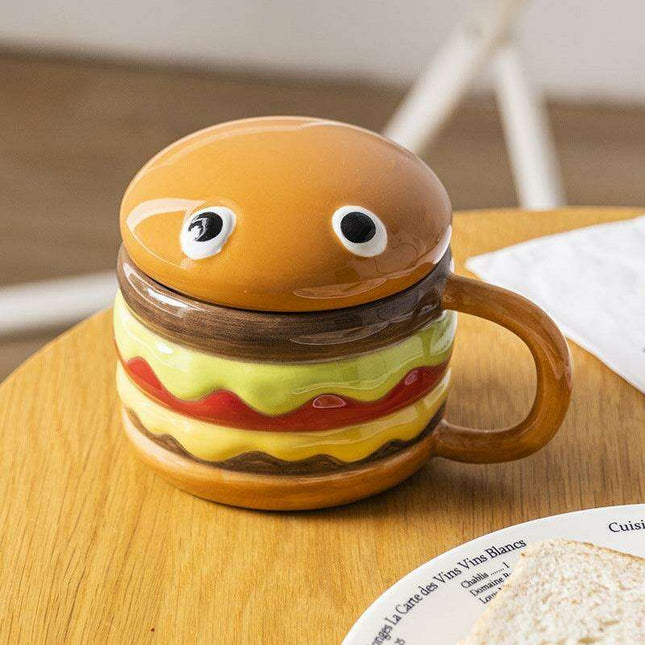 Whimsical Hamburger Ceramic Mug Set - 300mL Breakfast Delight
