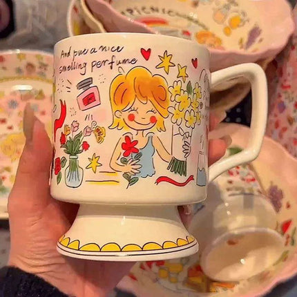 Whimsical Handcrafted French Coffee Cup and Saucer Set for Kids - Adorable Cartoon Design, Ideal for Breakfast and Tea Gifts - Très Elite
