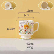 Whimsical Handcrafted French Coffee Cup and Saucer Set for Kids - Adorable Cartoon Design, Ideal for Breakfast and Tea Gifts - Très Elite