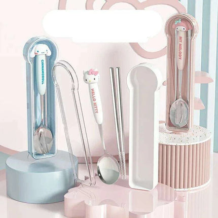Whimsical Hello Kitty and Cinnamoroll Stainless Steel Kids' Dining Set - Très Elite