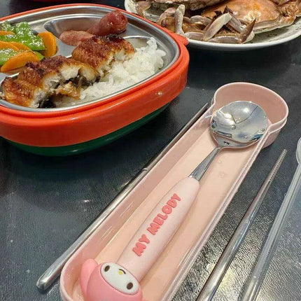 Whimsical Hello Kitty and Cinnamoroll Stainless Steel Kids' Dining Set - Très Elite