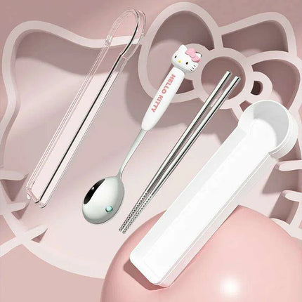 Whimsical Hello Kitty and Cinnamoroll Stainless Steel Kids' Dining Set - Très Elite