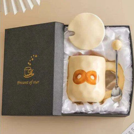 Whimsical Korean Cartoon Ceramic Mug Set with Lid and Spoon - Playful Drinkware Delight - Très Elite