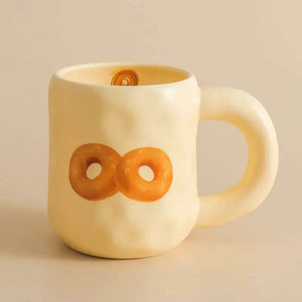 Whimsical Korean Cartoon Ceramic Mug Set with Lid and Spoon - Playful Drinkware Delight - Très Elite
