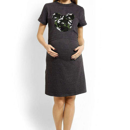 Whimsical Mouse Patch Maternity Nightgown for Comfort & Nursing - Très Elite