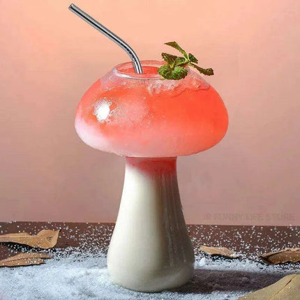 Whimsical Mushroom-Themed Cocktail Glass Set with Straw: Elevate Your Drink Experience - Très Elite