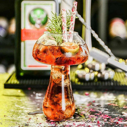 Whimsical Mushroom-Themed Cocktail Glass Set with Straw: Elevate Your Drink Experience - Très Elite