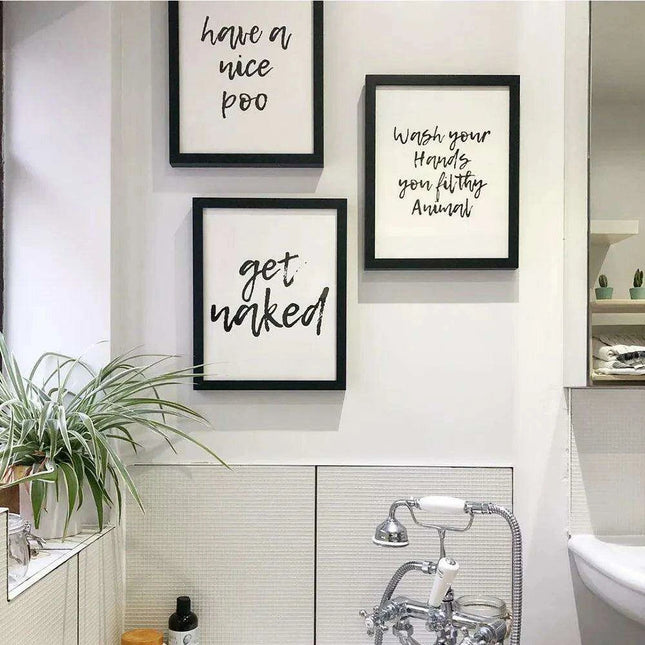 Whimsical Nordic Elegance: Humorous Wall Art for the Modern Bathroom