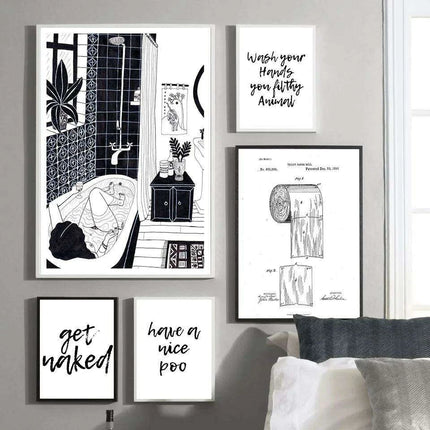 Whimsical Nordic Elegance: Humorous Wall Art for the Modern Bathroom - Très Elite