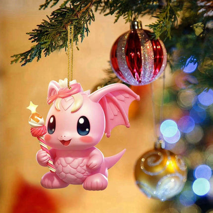 Whimsical Pink Dragon Acrylic Holiday Ornament for Joyful Celebrations..