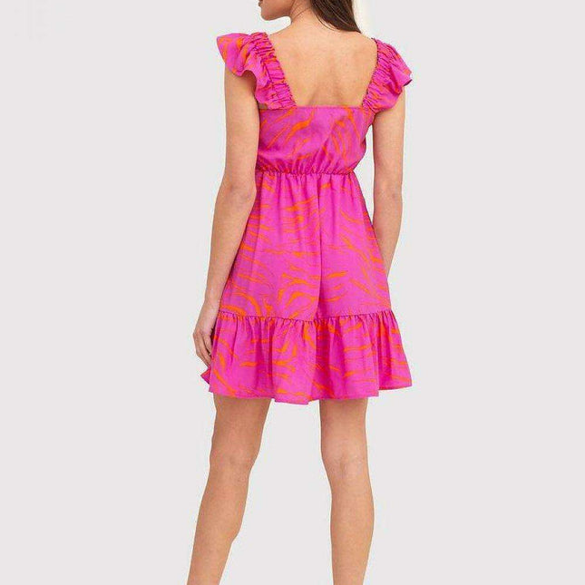 Whimsical Pink Ruffle Mini Dress with Flutter Sleeves by Ax Paris