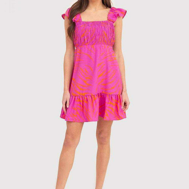 Whimsical Pink Ruffle Mini Dress with Flutter Sleeves by Ax Paris