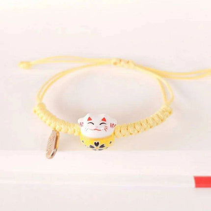 Whimsical Rainbow Braided Lucky Cat Bracelet - Adjustable Ceramic Good Fortune Jewelry - Très Elite