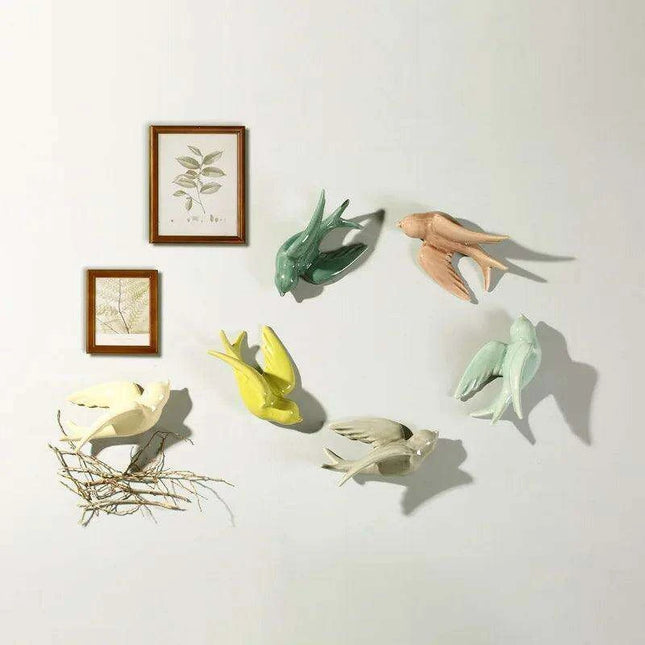 Whimsical Scandinavian Swallow 3D Ceramic Wall Art for Contemporary Interiors
