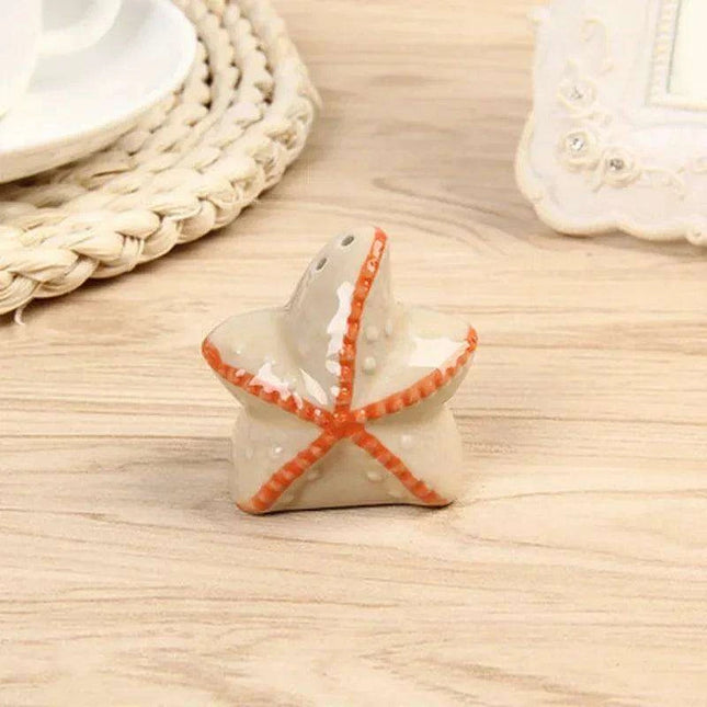 Whimsical Starfish Ceramic Salt and Pepper Shakers - Nautical Kitchen Decor
