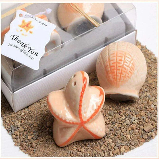Whimsical Starfish Ceramic Salt and Pepper Shakers - Nautical Kitchen Decor