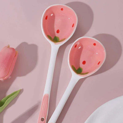 Whimsical Strawberry Cartoon Ladle: Charming Hand-Painted Ceramic Spoon for Creative Cooking - Très Elite