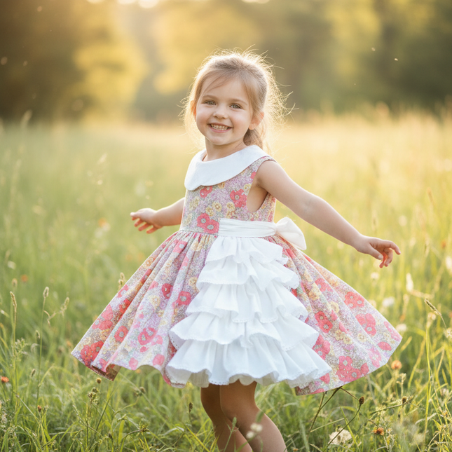 Whimsical Vintage Floral Ball Gown for Girls - Ideal for Summer Events