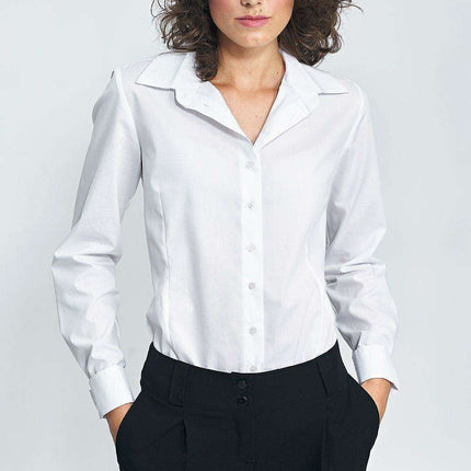 White Cotton Blend Slim Fit Business Shirt Cuff Details - Très Elite