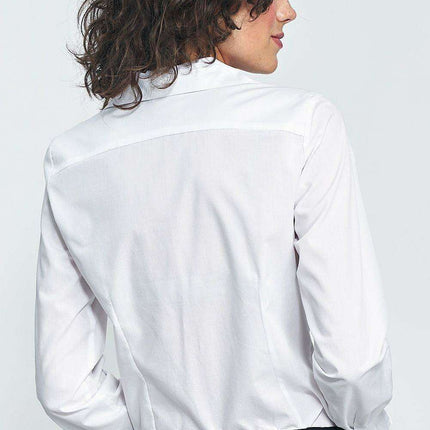 White Cotton Blend Slim Fit Business Shirt Cuff Details - Très Elite