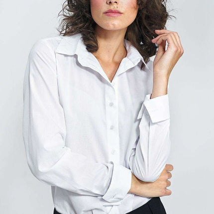 White Cotton Blend Slim Fit Business Shirt Cuff Details - Très Elite