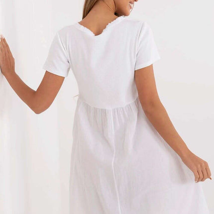 White Daydress 213791 Flared Cotton Elastane Blend Dress - Très Elite
