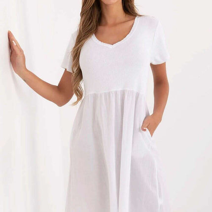 White Daydress 213791 Flared Cotton Elastane Blend Dress - Très Elite