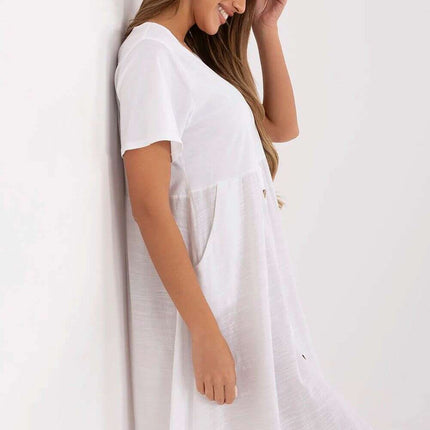 White Daydress 213821 Cotton Flared Summer Dress Silhouette - Très Elite